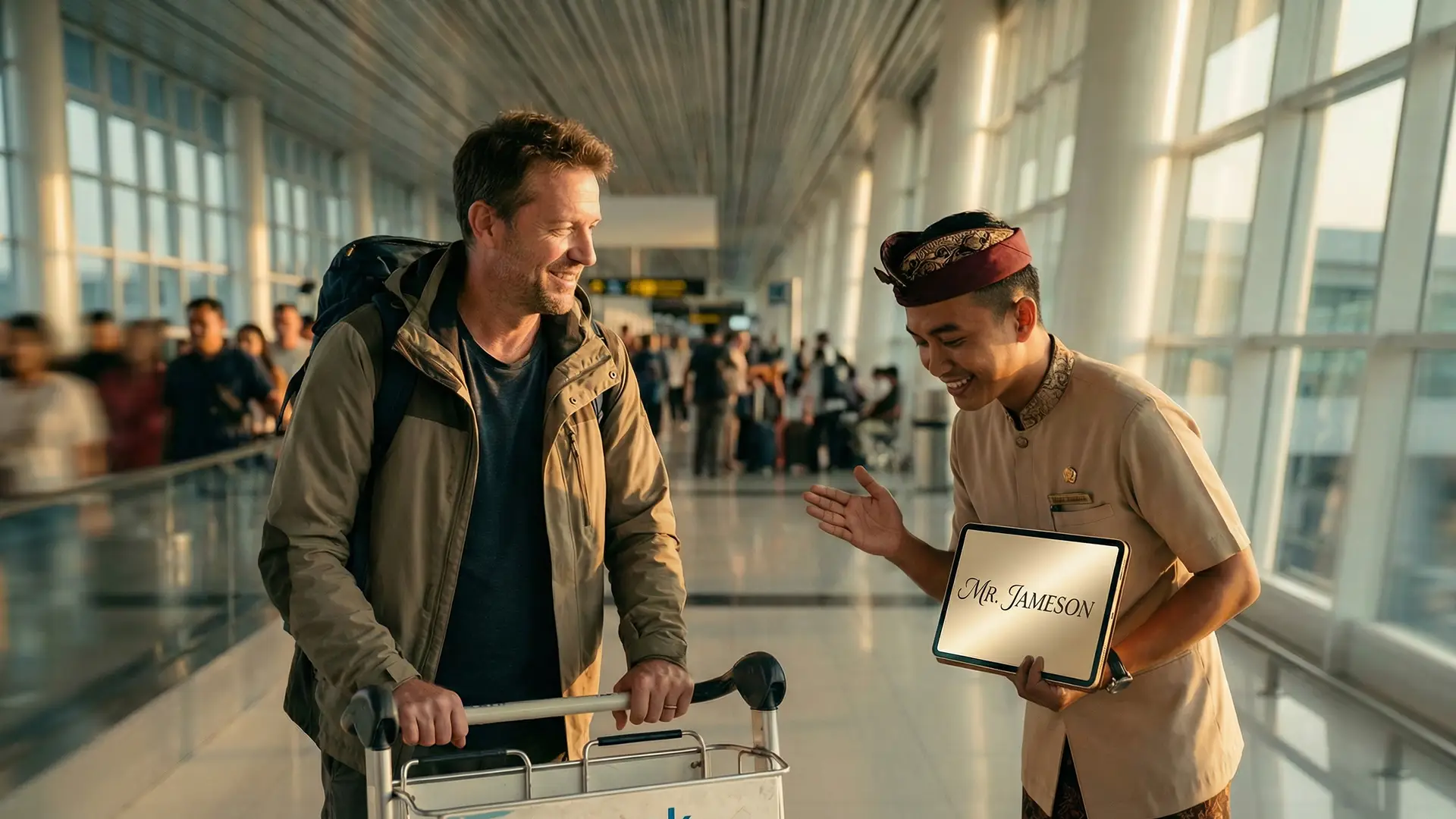 Unser Mitarbeiter empfängt Sie direkt am Flughafen in Bali