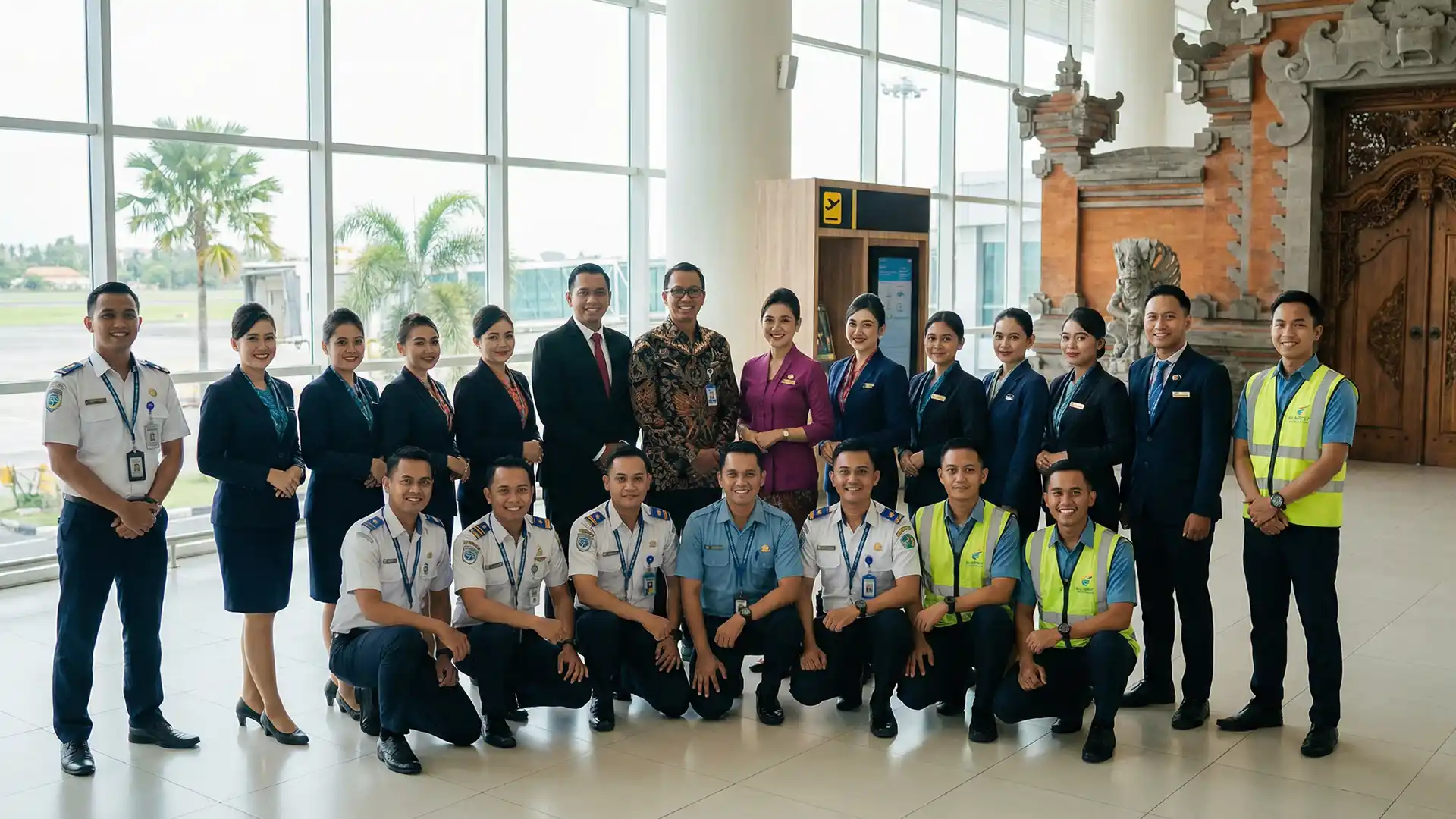 Unser Team in Uniform am Flughafen Ngurah Rai in Bali